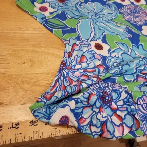 Lilly Pulitzer Blue & Green Short Sleeve V-Neck Gathered Sleeve T-shirt S - Picture 6 of 7